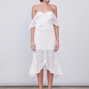 Allen Schwartz Dress Women's Size 6 Ruffle Lace Strapless Off Shoulder White